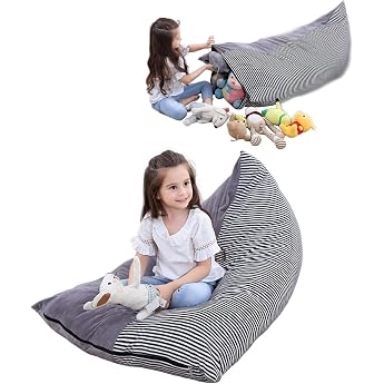 Plush Toy Storage Beans Soft Foldable Chair Sofa Seat Cover for Kids Large Capacity Grey