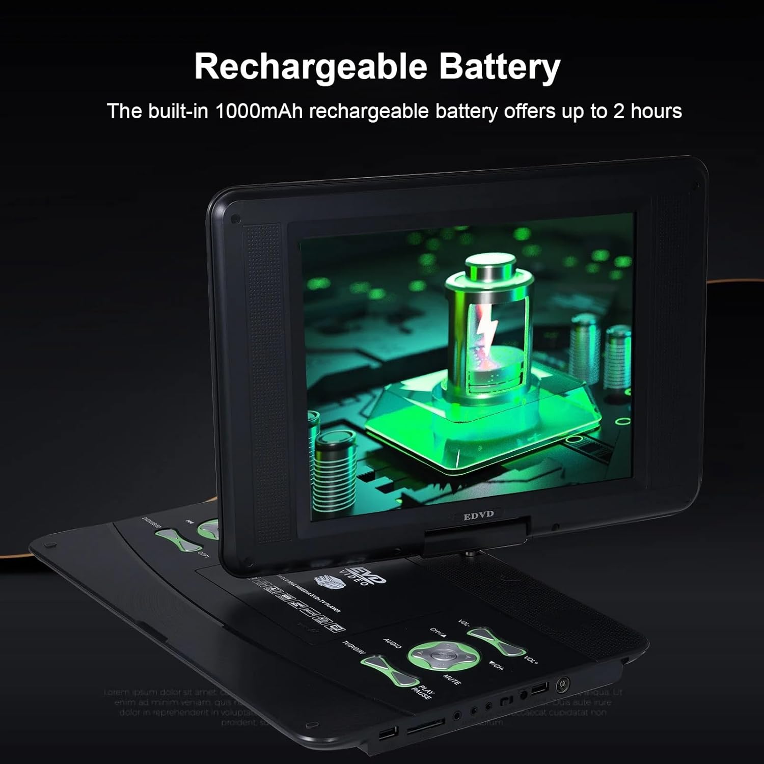 20.8" Portable DVD Player with 12.2" HD Screen for Car, Built-in Rechargeable Battery, Dual Stereo Speakers, Support CD/DVD/SD Card/USB/TV Sync, Remote Control