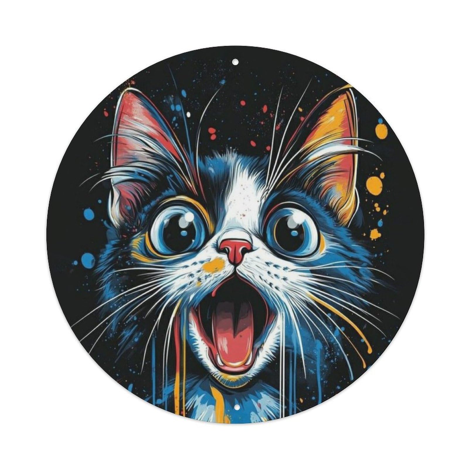 Animal Cat Pop Art Graffiti Funny Expression Vintage Metal Tin Sign Plaque Wall Decor for Cafe, Club Bar, Office, Garden Metal Poster 8x8Inch