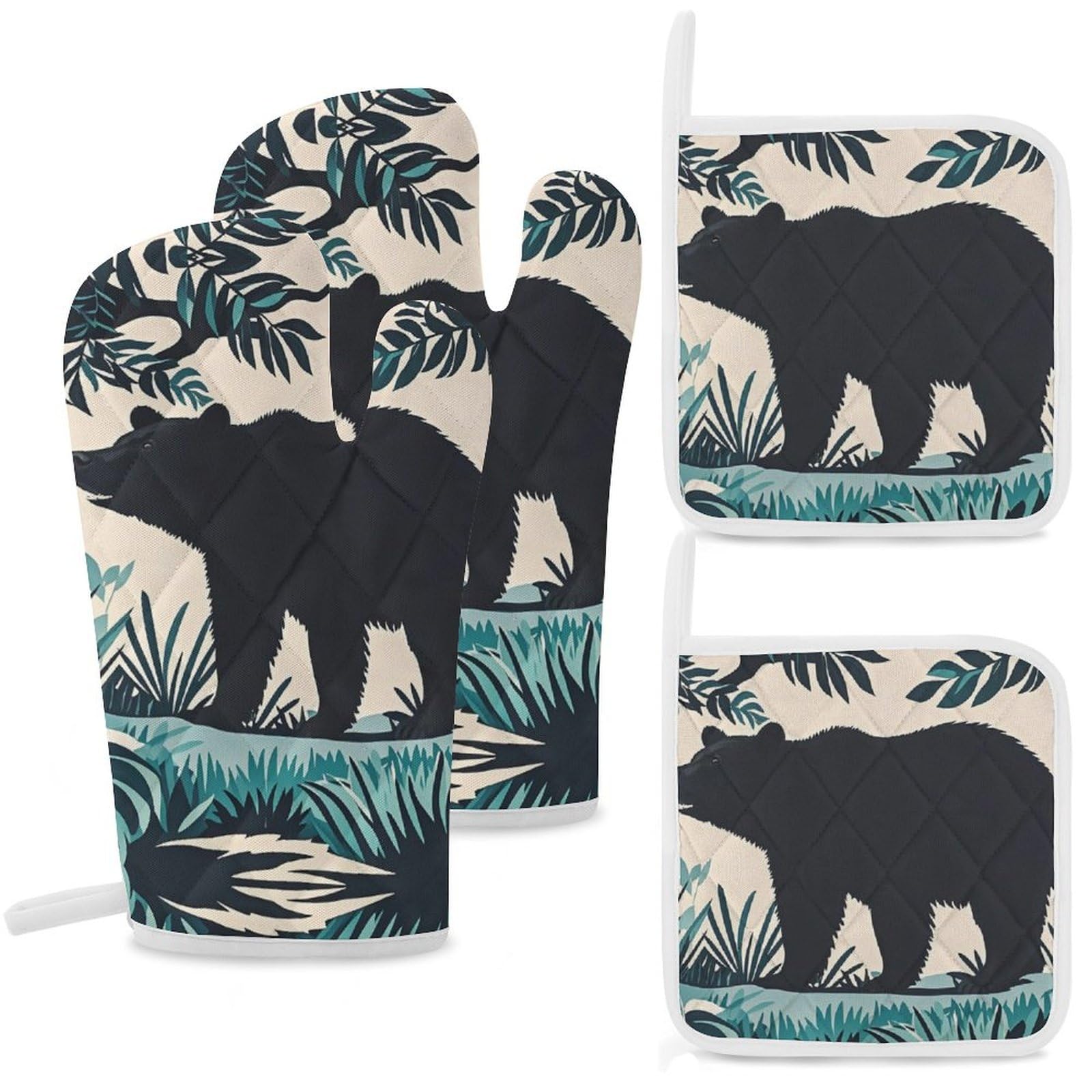 Gants de cuisine anti-chaleur silhouette d'ours pour four et barbecue