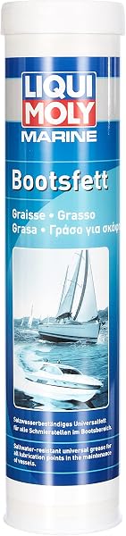 Nahaufnahme der 400g Kartusche des LIQUI MOLY Marine Bootsfetts, die das Calcium-Fett für maritime Anwendungen darstellt.