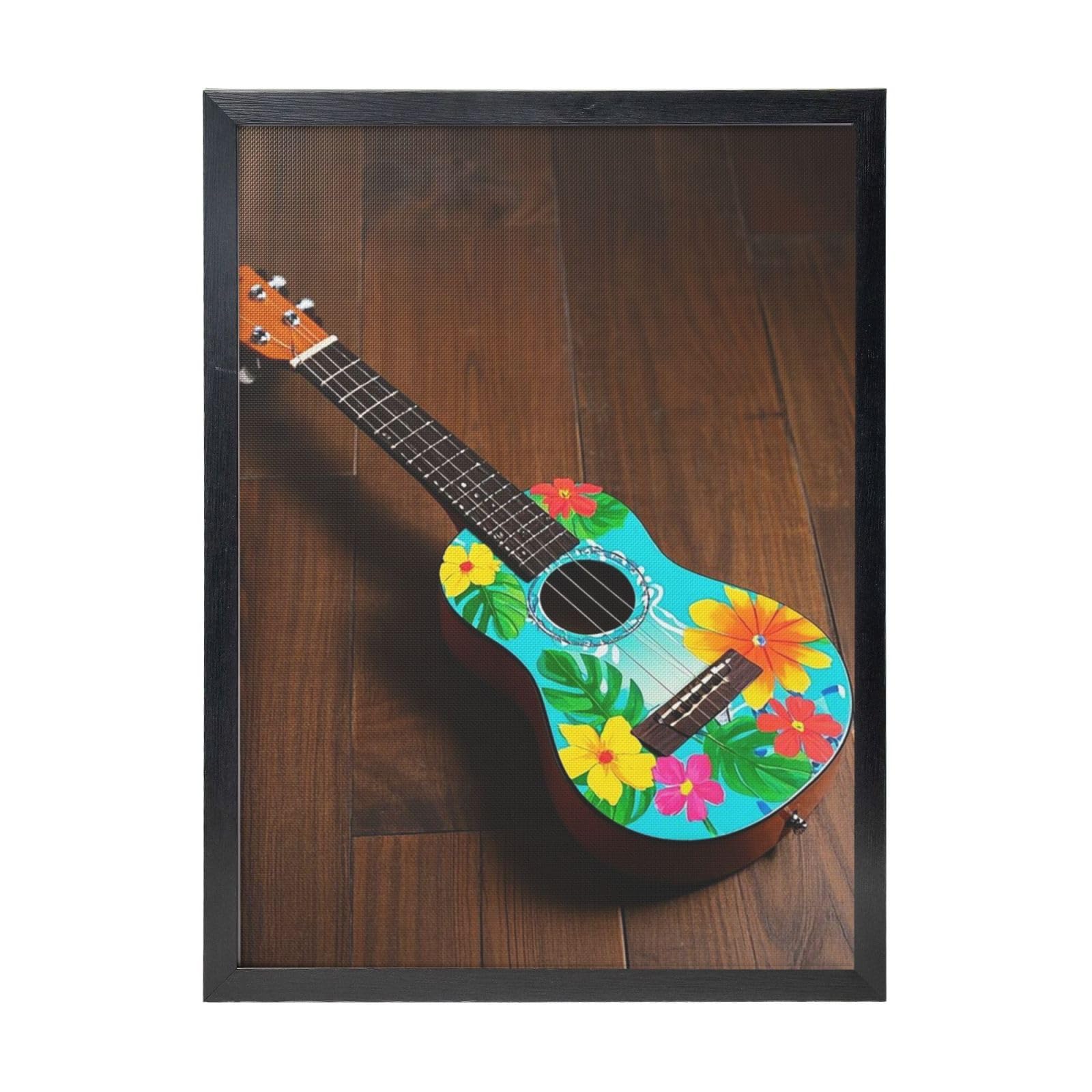 Framed Wall Art - Decorative Canvas Painting Vintage Hawaiian Aloha Fun Guitar Pictures Poster Aesthetic Modern Prints Artwork for Bedroom Office Wall Decor Ready To Hang 12x16 in