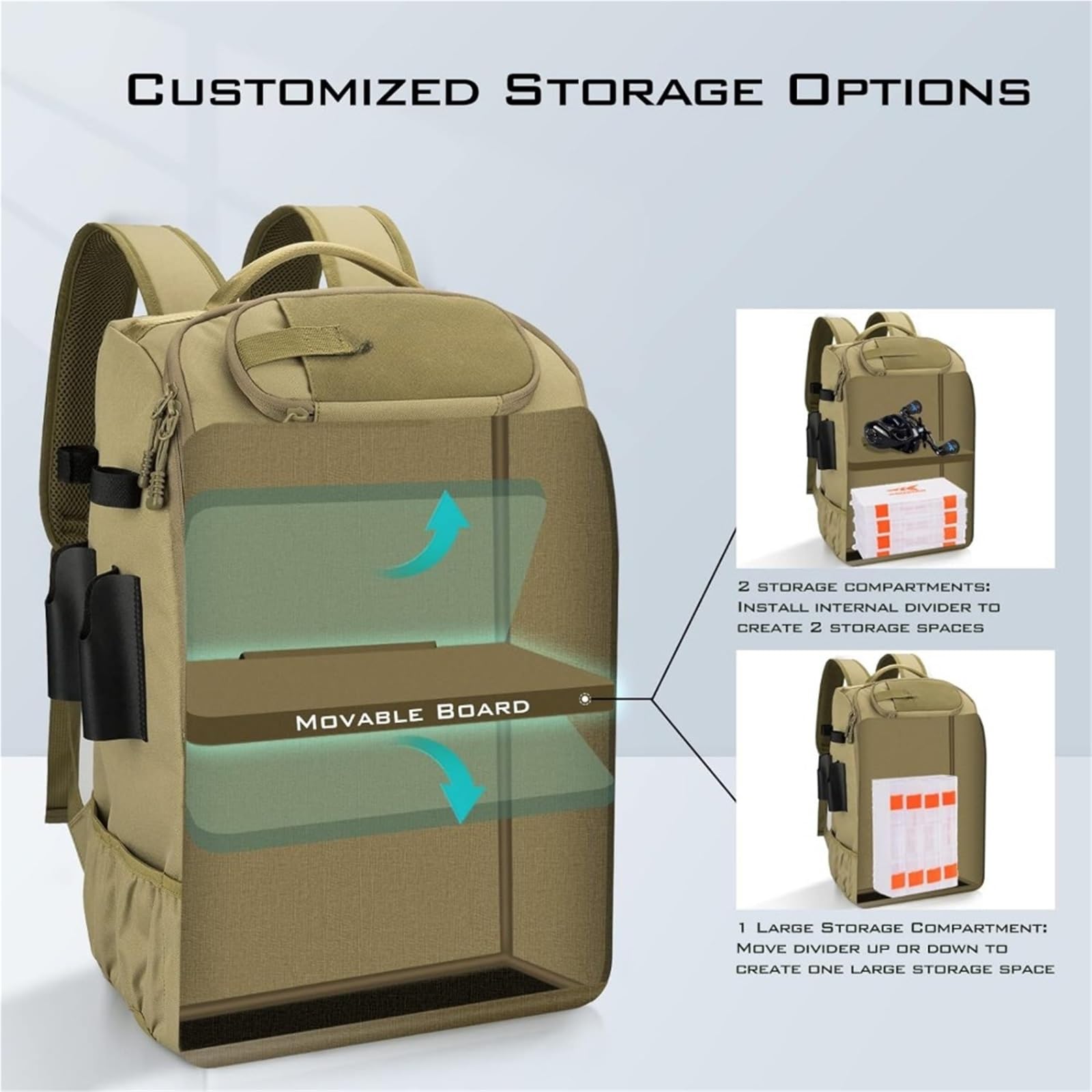 Angeltasche Angelgerät-Rucksack mit Rutenhaltern, 4 Angelkästen, Sporttasche, 40 l Angeltasche, Aufbewahrung von Angelausrüstung und Ausrüstungstaschen, Sling FüR AngelausrüStung