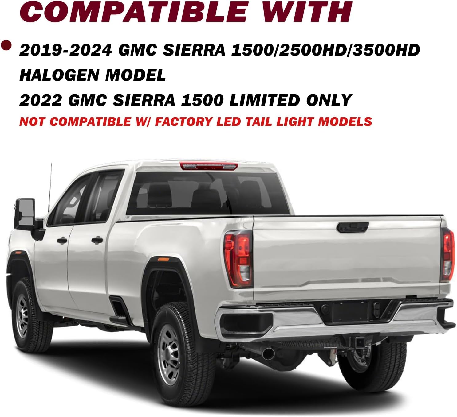 JSBOYAT Halogen Tail Light Assembly for 2019-2024 GMC Sierra 1500/2500HD/3500HD Brake Light Taillight Rear Lamp w/bulbs LH Left Driver Side
