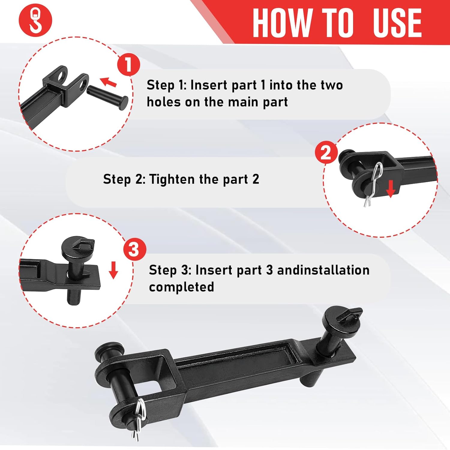 A20-6014 Single Tow Hook with Pull Pin (A65-6008) and Frame Pin (A65-6007), for Peterbilt 579 587 387 386 384, for Kenworth T170 T270 T370 T660 T680 T700 T800 T880 T2000 W900