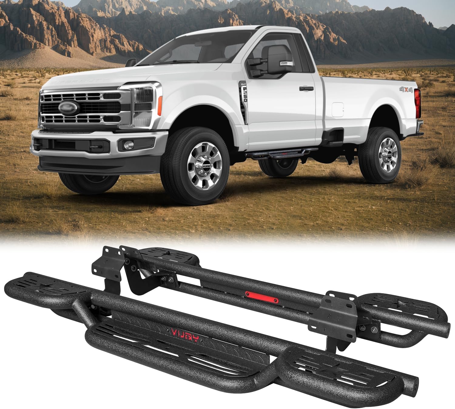 Steel Running Boards for 2015-2025 Ford F150&2017-2024 Ford F250/F350 Regular Cab Side Steps/Nerf Bars（Black Texture）