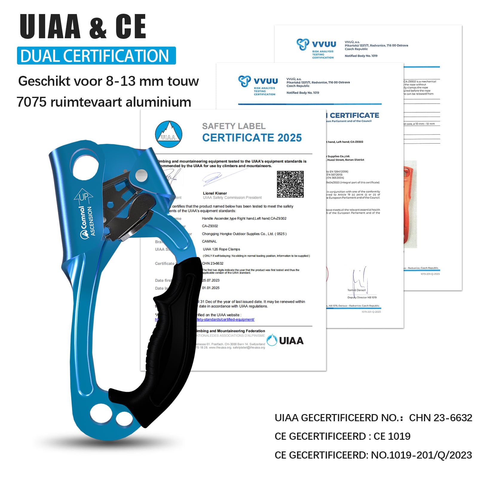 Kletteraufsteiger, UIAA- und CE-zertifizierter Aufsteiger mit Griff, für Seile von 8 bis 13 mm Durchmesser, für Arbeiten an Felsen, Bäumen und in der Höhe