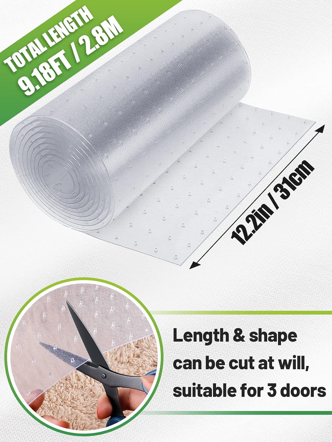 9.18Ft Cat Carpet Protector, Heavy Duty Plastic Pets Scratch Stopper for 33 1/2" - 33 15/16" Doorway, Non-Slip Floor Runner Prevent Carpets Rugs from Scratching Tearing Wearing at Doorway