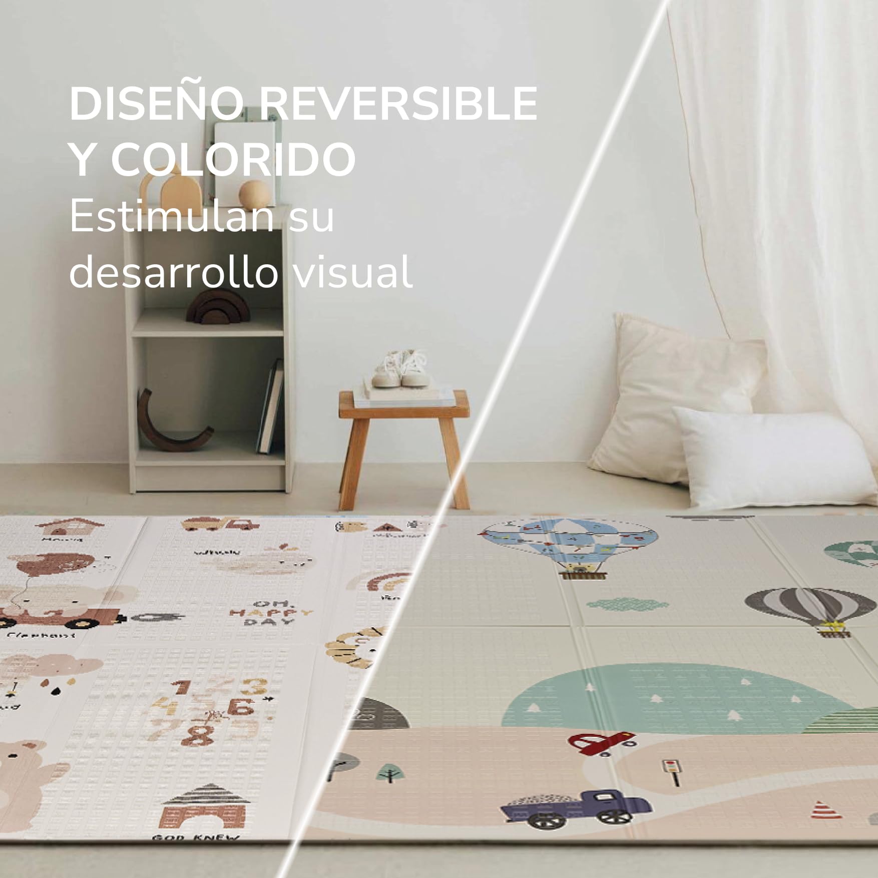 Buddy Baby - Alfombra de Juegos para Bebé XXL180x200 cm - Doble Cara, Tapete Muy acolchado, Plegable y con Bolsa de transporte (Globos/Osito) — view 2