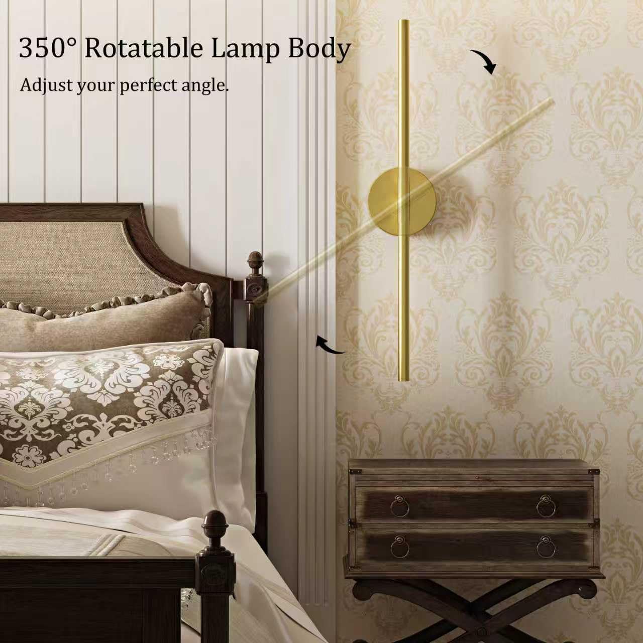 8000mAh Battery Operated Wall Sconce Set of 2 - 24 Inch, Rechargeable, Dimmable, 3000K-6000K, Remote, Touch Control, Timer, 350° Rotate, LED Wall Lamps for Living Room, Bedroom, Gold