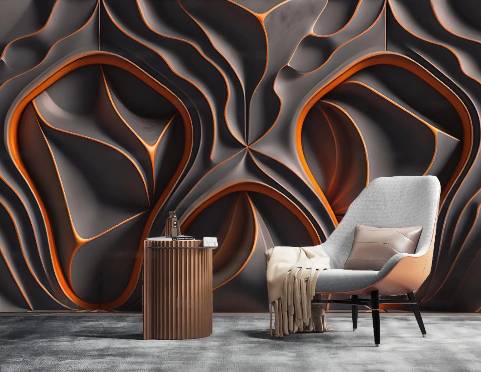 Trójwymiarowa tapeta abstrakcyjne pomarańczowe linie specjalny kształt tłoczony marmurowy wzór TV Sofa tło tapeta salon restauracja kawiarnia ścienna, 3D, 250x175cm