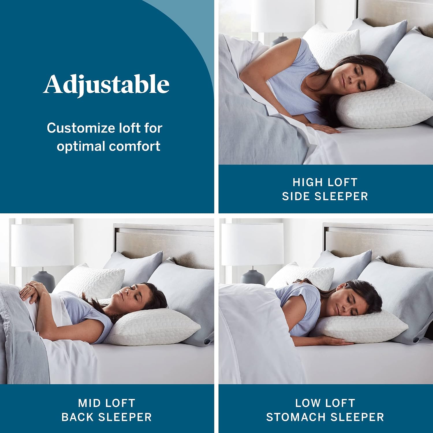 Lucid Adjustable Pillow King Size Bed Pillow for Sleeping – Premium Shredded Memory Foam Microfiber Blend Fill – Rayon from Bamboo Cover – Removable Zippered Cover – Memory Foam Pillow White