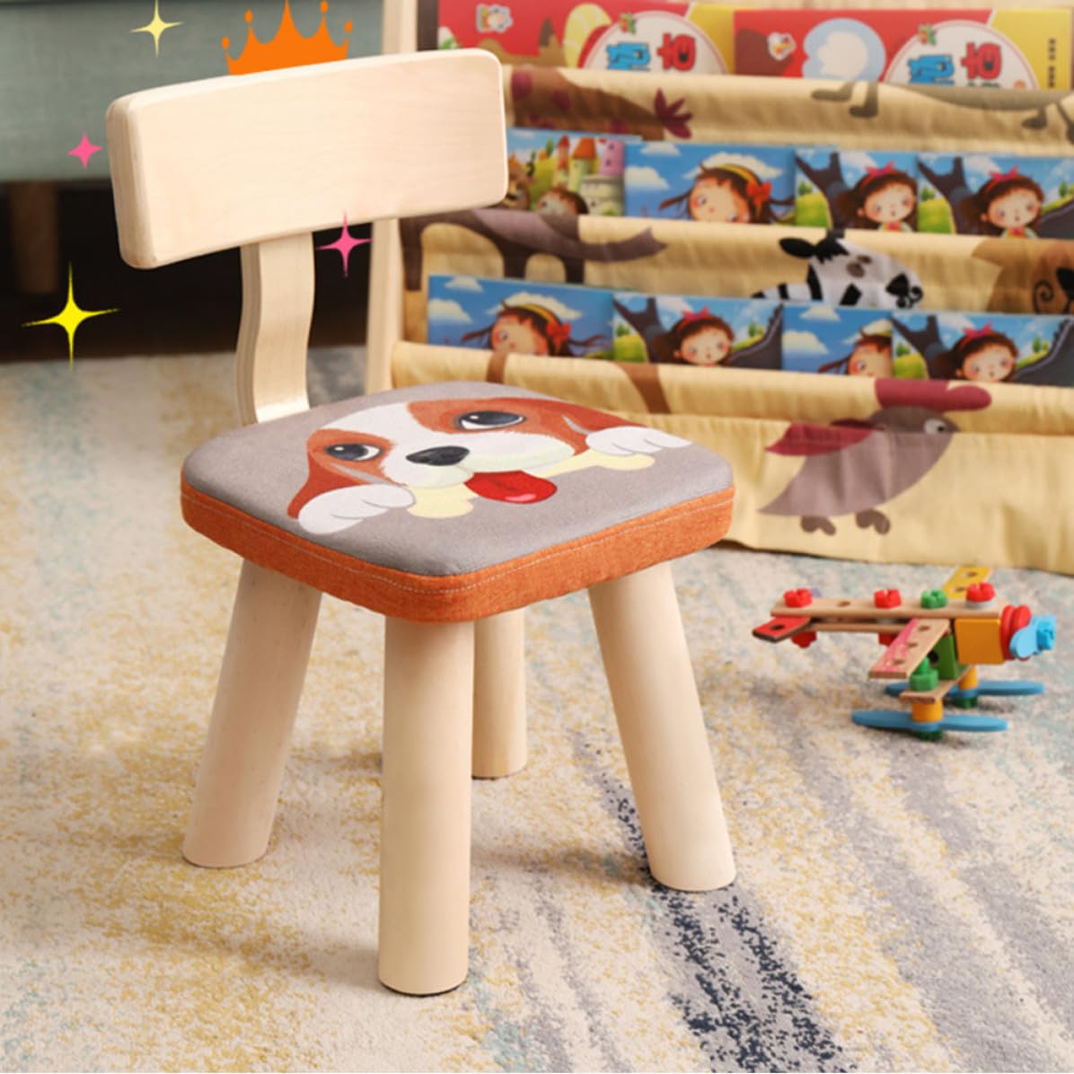 Didiseaon Rialzo Sedia per Schienale in Legno Resistente, Imbottitura in Cotone Lino e Spugna, Design a Motivo Cucciolo per Camera da Letto e Stanza Lettura