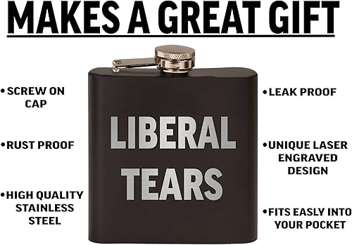 Miniatura 2 de Funny Liberal Tears - Petaca de acero inoxidable de alta calidad, color negro mate, es un gran regalo para él, papá, padre, conservador o republicano