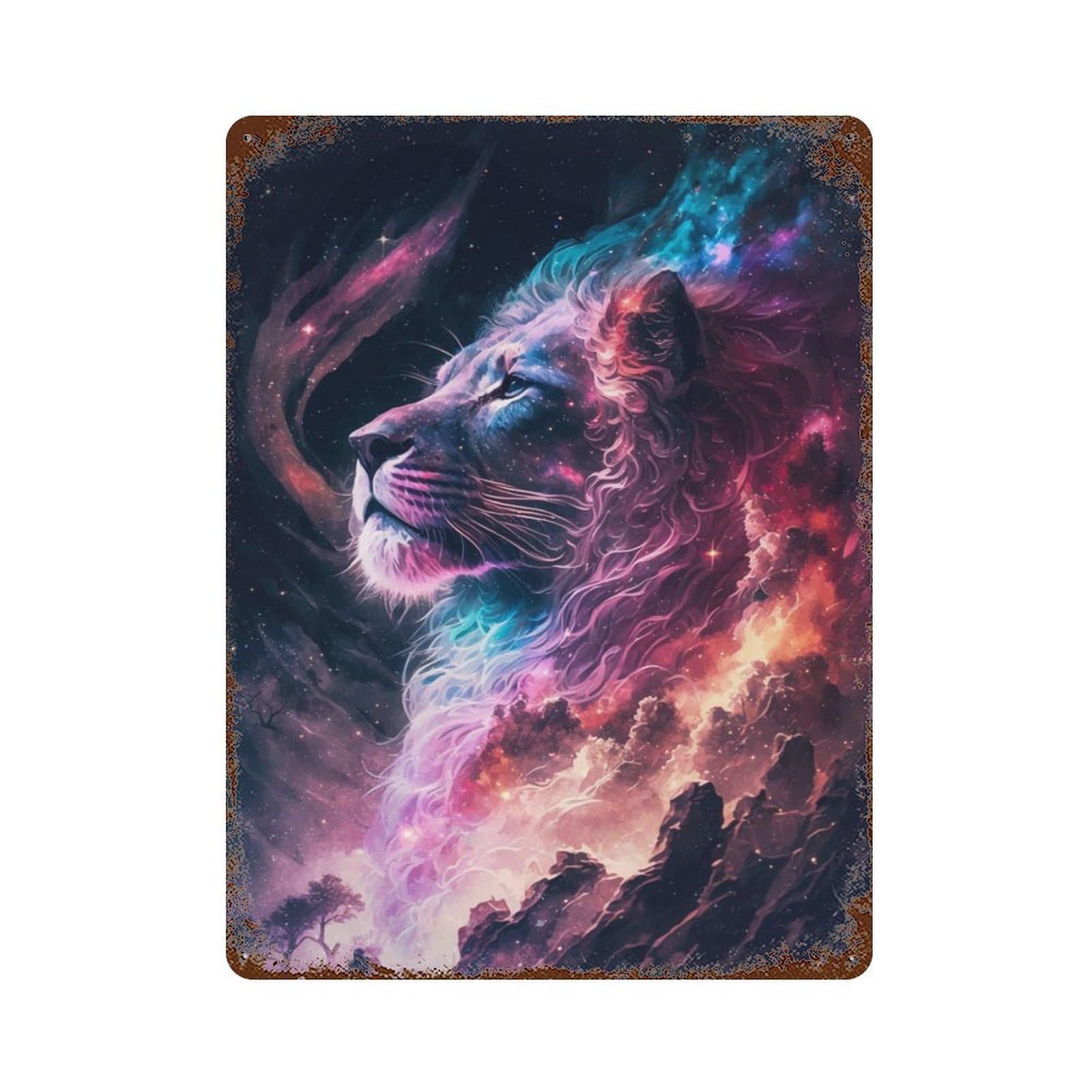 Retro Metal Sign with Lion Nebula Design 15.7"x11.8", for Bistro, Counter And Cafe Decor, Shabby Chic Decor