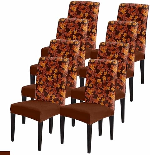Miniatura 1 de Juego de 8 fundas protectoras para sillas de comedor, diseño de hojas de arce naranja y Acción de Gracias, fundas protectoras para sillas Parsons