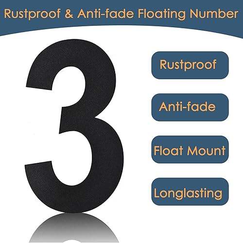 Miniatura 4 de BetLight Números de casa modernos, número de dirección flotante de acero inoxidable de 10 pulgadas de alto para exteriornegronúmero 3