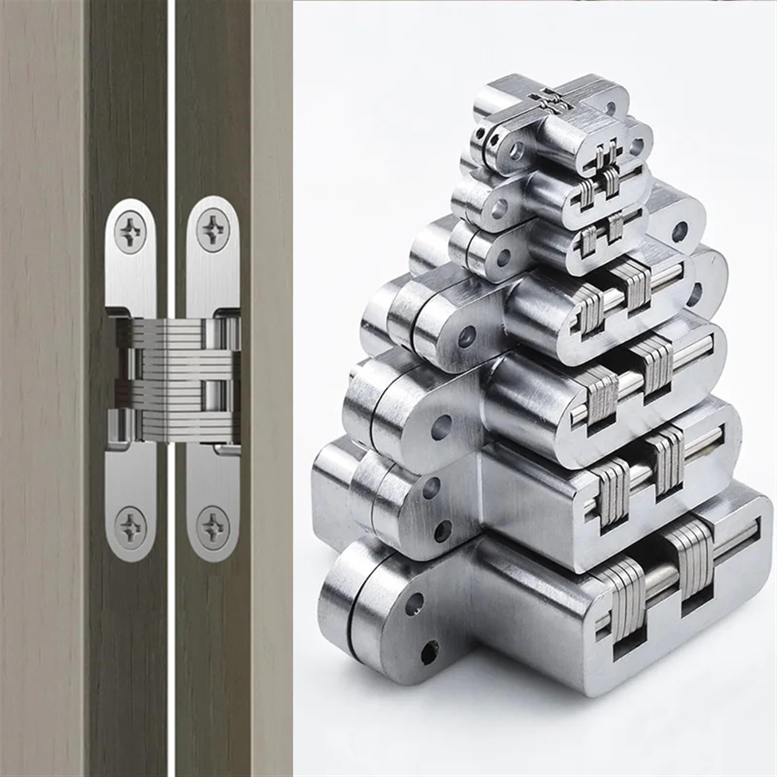 Cerniere Per Ante Cucina Cerniera nascosta da 180 gradi Cerniere for porta integrate pesanti pieghevoli Croce invisibile in acciaio inossidabile per Ante Cucina(Sliver-5)