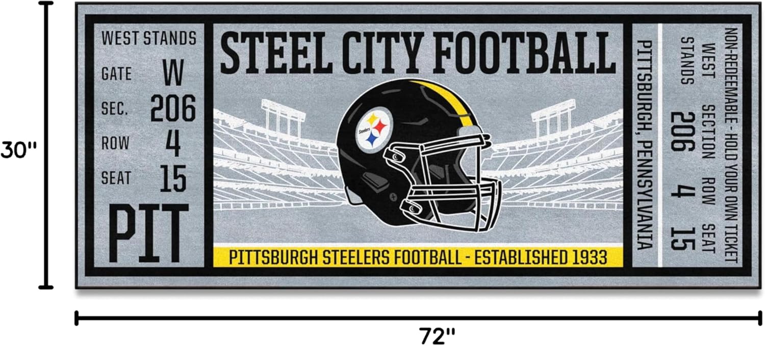 FANMATS 23134 Pittsburgh Steelers Ticket Design Runner Rug - 30in. x 72in. | Sports Fan Area Rug, Home Decor Rug and Tailgating Mat