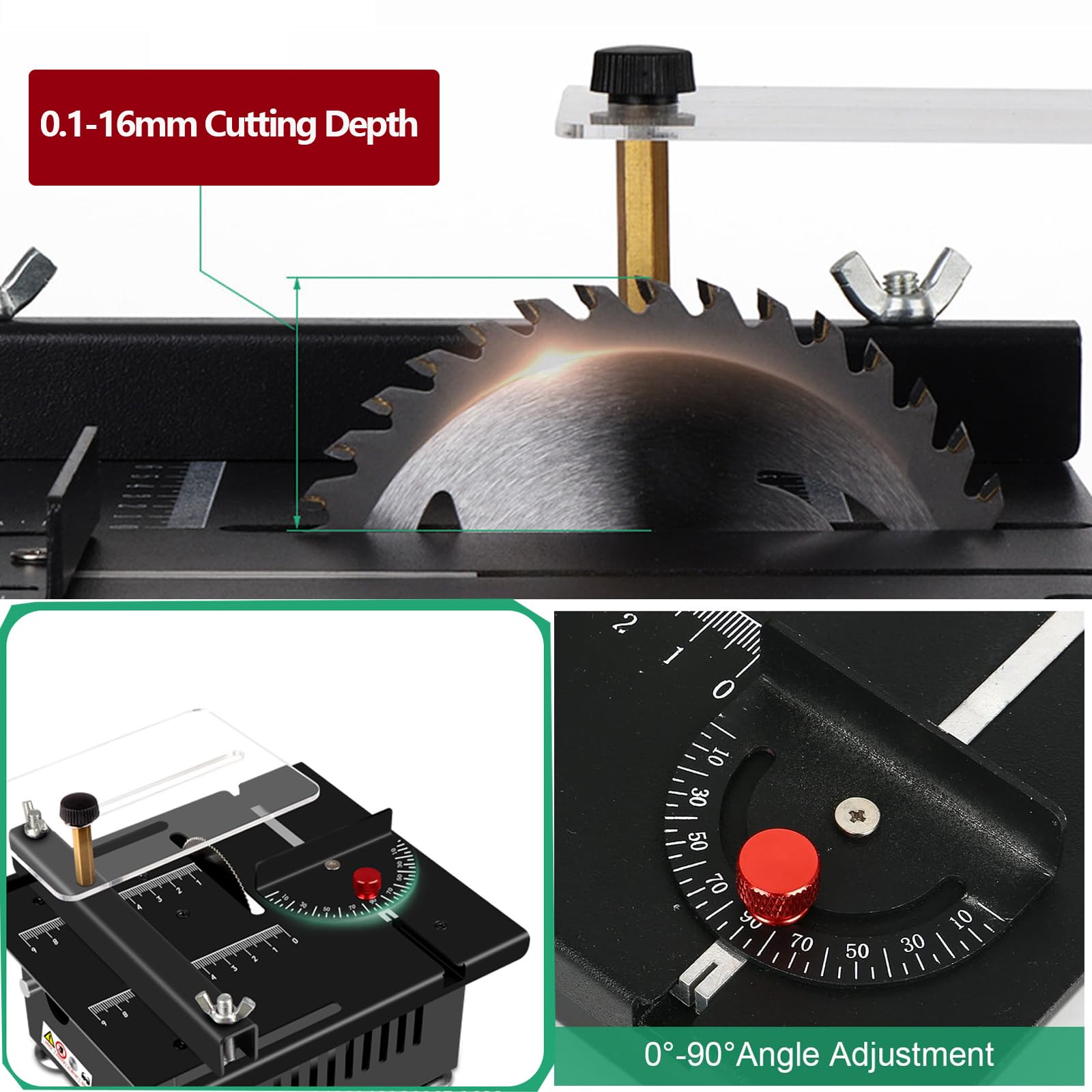 Sierra circular de mesa de 100 W, multifuncional, portátil, miniatura de precisión, sierra circular en miniatura con 4 cuchillas, 7 velocidades ajustables, hoja de sierra de 0,1-16 mm para artesanía