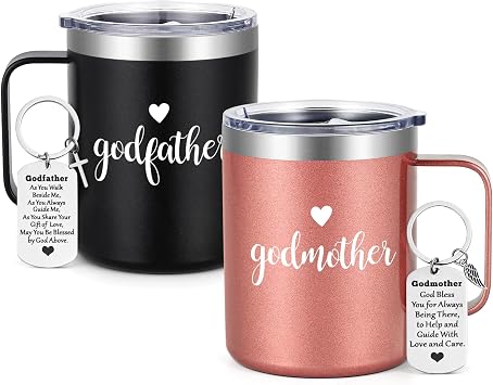 LiqCool Godparents Proposal Gift, Godmother & Godfather Mug Set, God Parents Presents Proposal, Christmas Godparents Gifts from Godchild, Gifts for Godmother Godfather, 12 Oz Black & Rose Gold