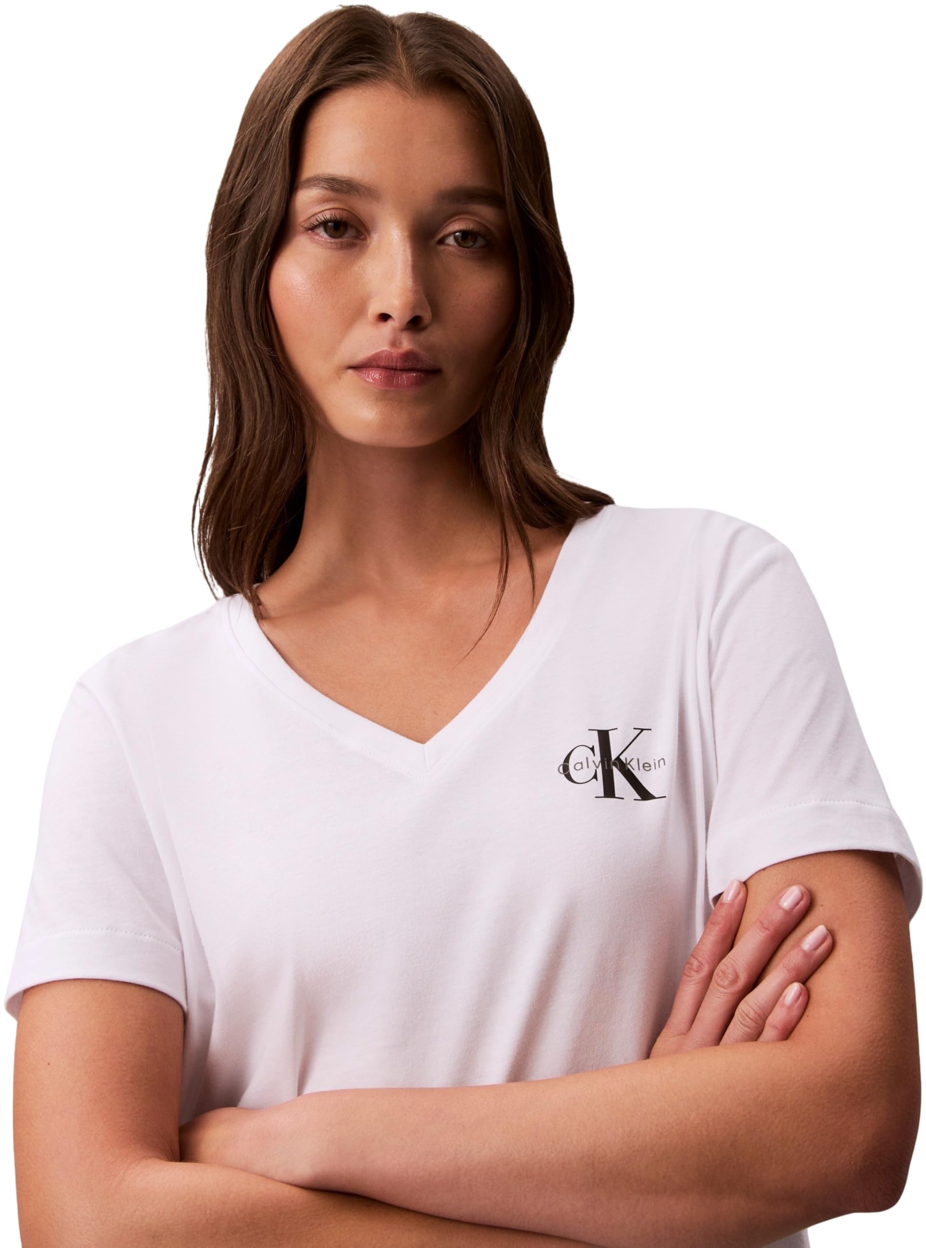 Calvin Klein T-Shirts Manches Courtes Lot de 2 Femme Logo Tee Col en V