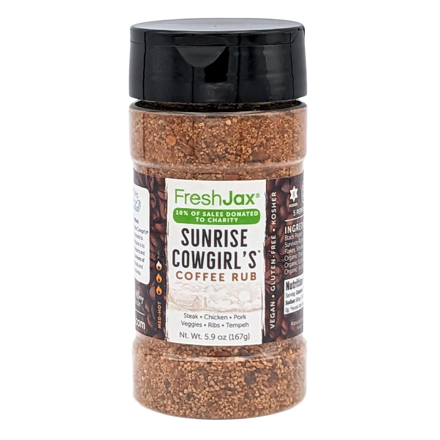 FreshJax Gourmet Coffee Rub Seasoning | Organic BBQ Spice Rub for Smoking, Grilling, and Barbecue | Coffee Dry Rub for Briskets, Chicken, Pork, and Steak - Sunrise Cowgirl Single 5.9oz Bottle