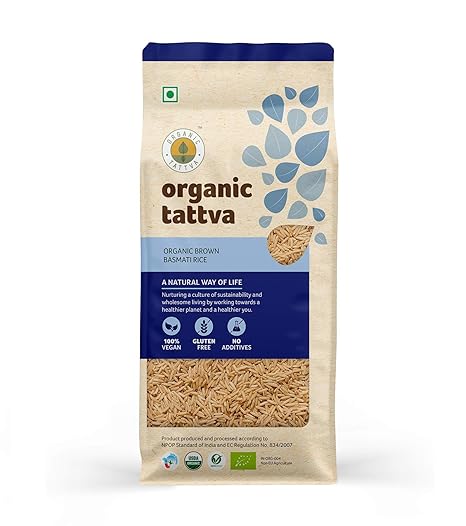 Organic Tattva, Organic Gluten Free Brown Basmati Unpolished Rice - 1Kg | All Natural, Quality Health Food, No Artificial Additives Or Harmful Pesticides Enriched with Dietary Fibers & Nutrients