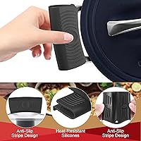 Vista 6 de Paquete de 4 soportes de silicona para mango de sartén caliente y soportes para ollas, resistentes al calor, protectores de agarradera de hierro