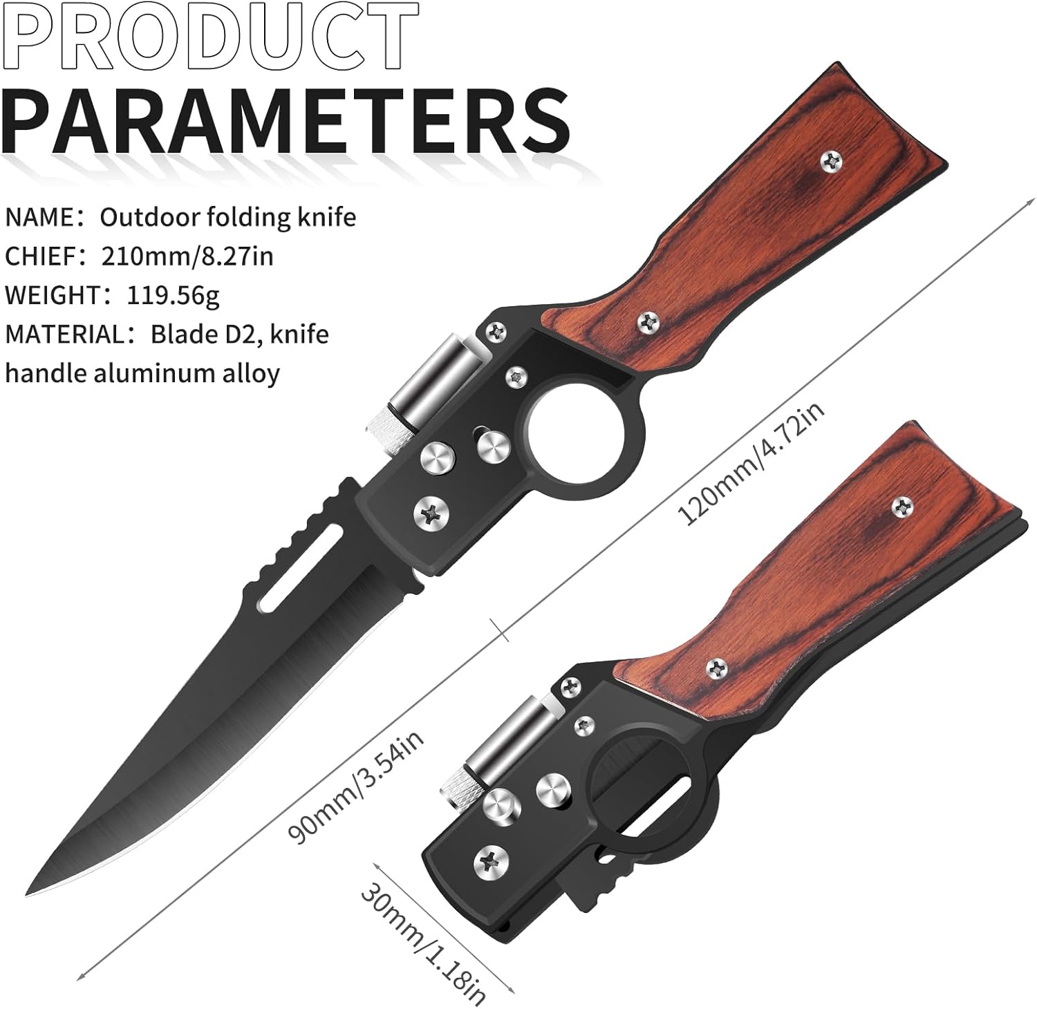 AK47 Style Tactical Folding Pocket Knife（Black） 6-Pack – Bulk Set with LED Light, Wood Handle, Laser Engraving Ready, Best Man Gifts, Outdoor Camping Hiking Gear for Groups (6)