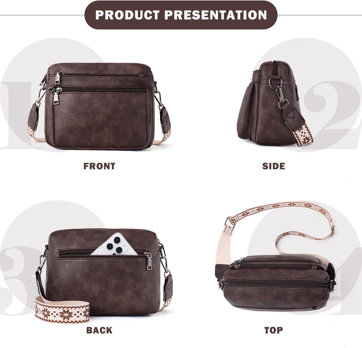 Crossbody Purses for Women Trendy,Vegan Leather Crossbody Bags,Cell Phone Camera Shoulder Handbags with Card Slots - Image 3