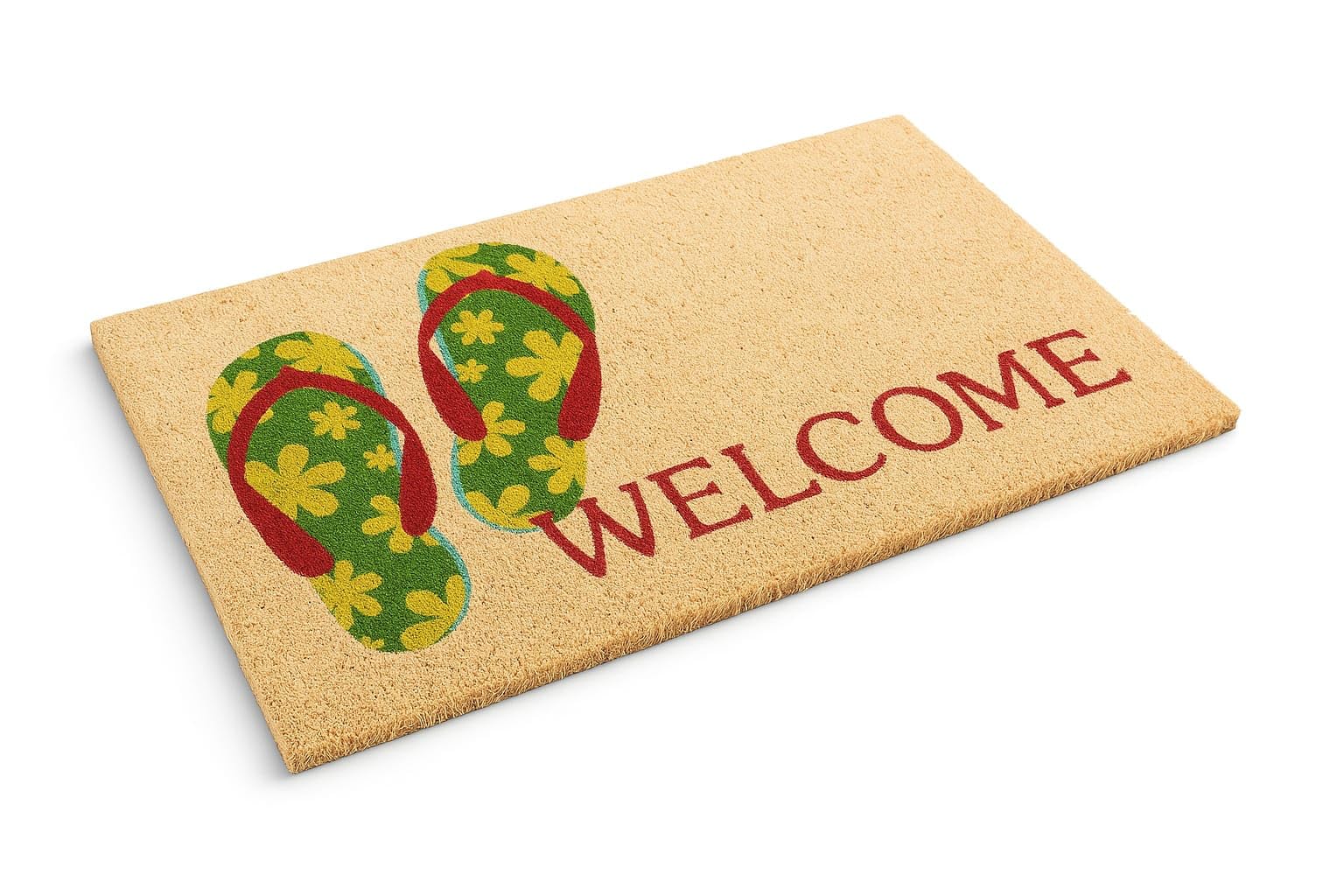 SWHF Natural Coconut Fiber Slogan Doormats for Front Door & Entryway with Thickened Non-Slip PVC Backing for Outdoor and Indoor Use, 14 x 24 Inch Coir Layered Mats for Front Porch, Flipflop Welcome