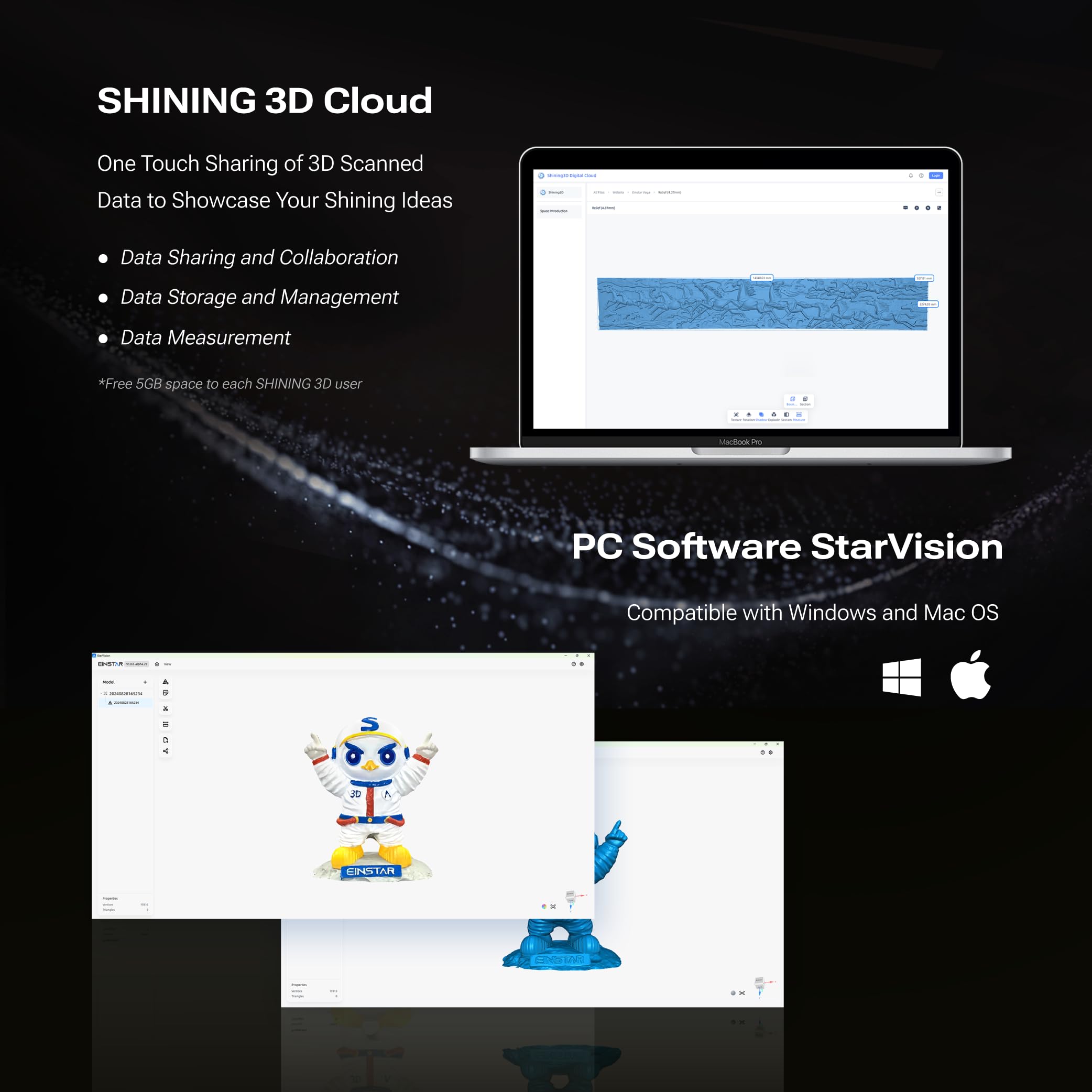 SHINING 3D EINSTAR VEGA Kabelloser 3D-Scanner, All-in-One Handgerät, Duale Technologie für kleine bis große Objekte, 48MP Farbe, Kompatibel mit Win/Mac, 32 GB