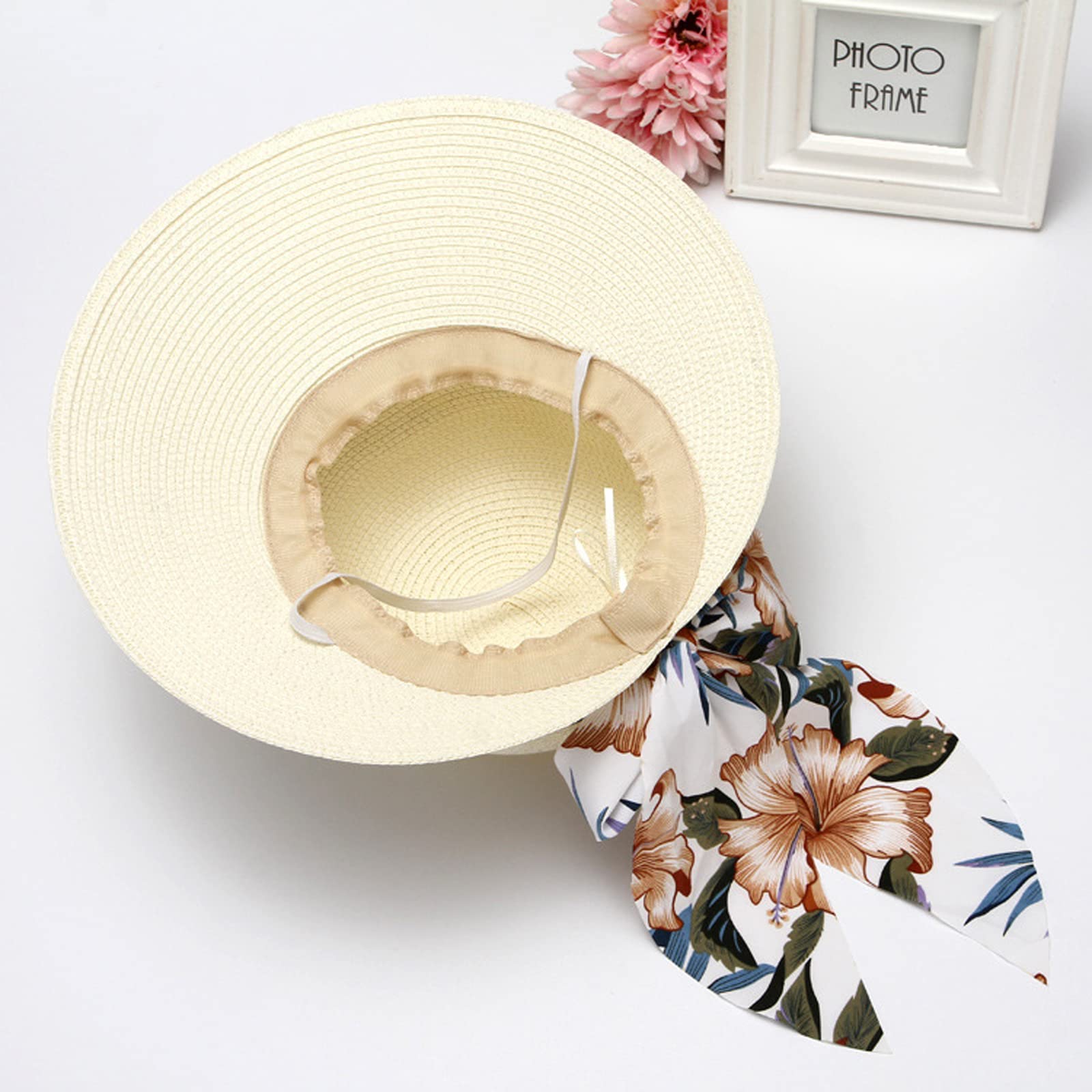 Casquettes rétro Chapeau Paille Visières Femme Chapeau d'été Pliable Grande Bord avec Nœud pour Femme Fille Capline Vintage pour Plage 58CM