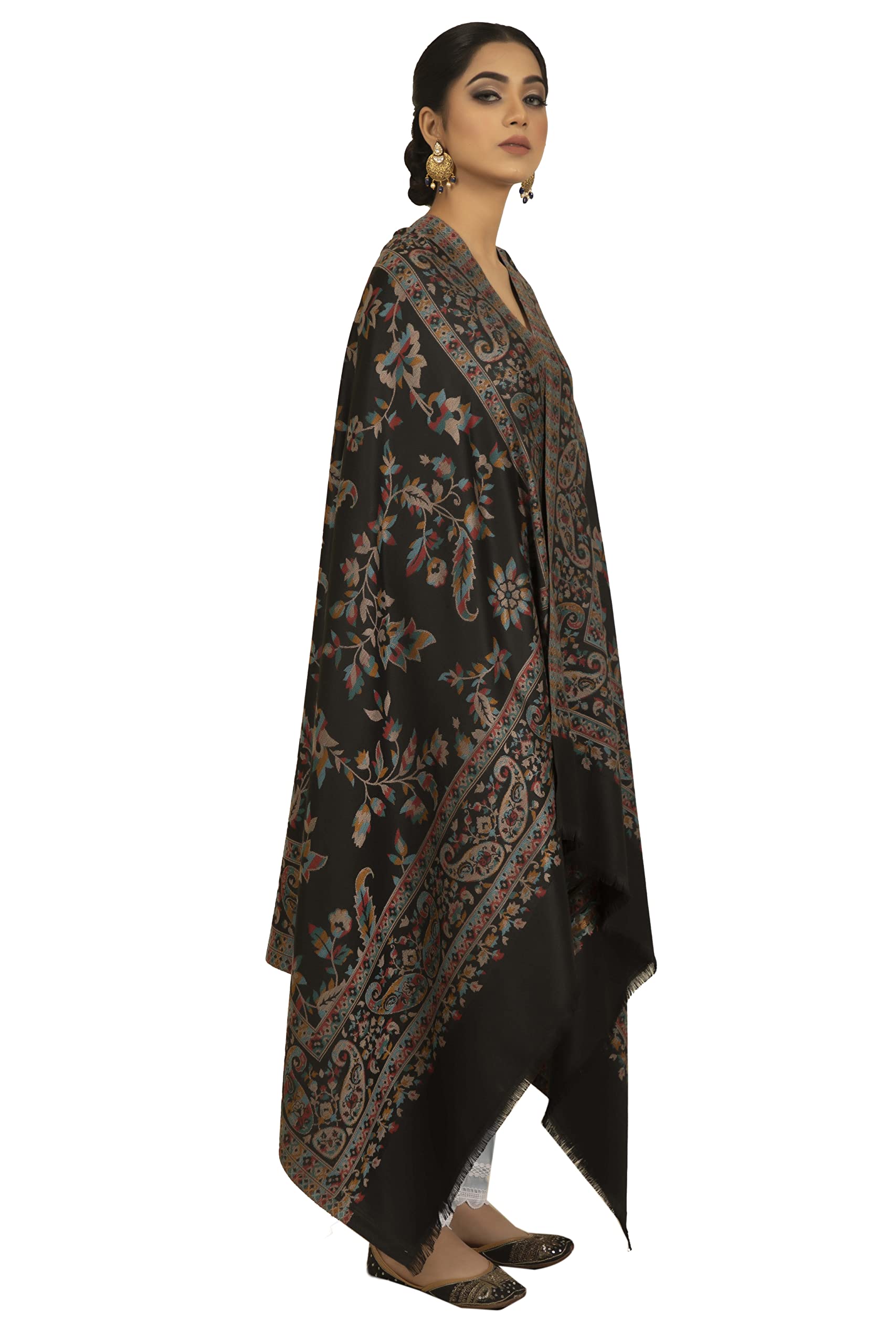 shal-é-pashm Womens' Black Faux Kani Kashmiri Pashmina Shawl-picture-11