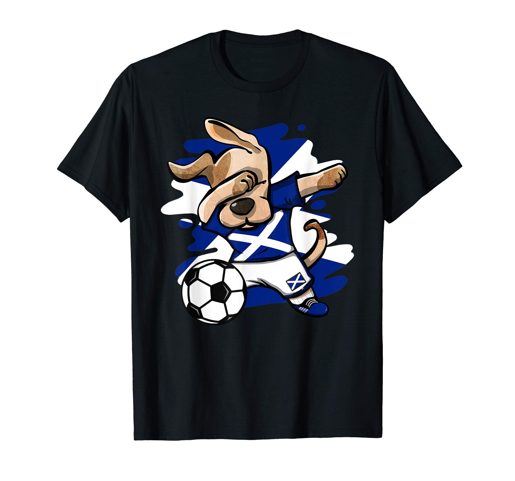 Teeisle Scotland SoccerDab Dog Scotland Soccer Fans Jersey Scottish Flag Football T-ShirtOEKO-TEX STANDARD 100
