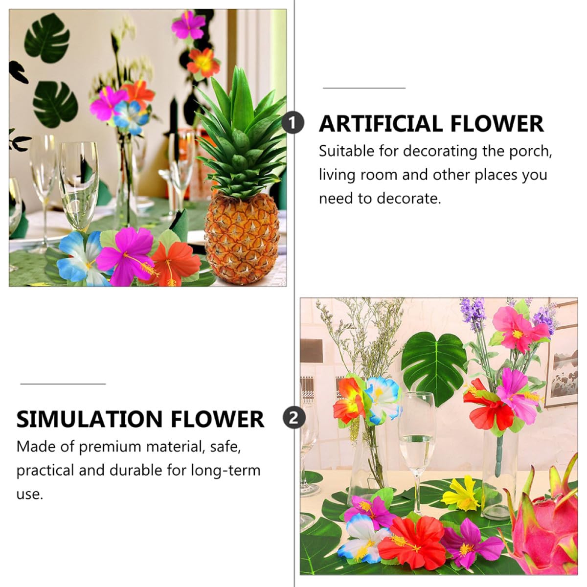 Künstliche Hibiskusblüten und Stoff ohne Gießen für 72 Stück als Fotorequisite Hawaii Blumen Girlande Zufällige Farbe Sommerfest Dekoration Tropische Partys