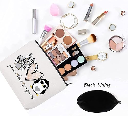 Miniatura 3 de LEVLO Pingüinos divertidos cosméticos maquillaje bolsa de regalo amante de los animales paz amor pingüinos maquillaje cremallera bolsa de pingüinos
