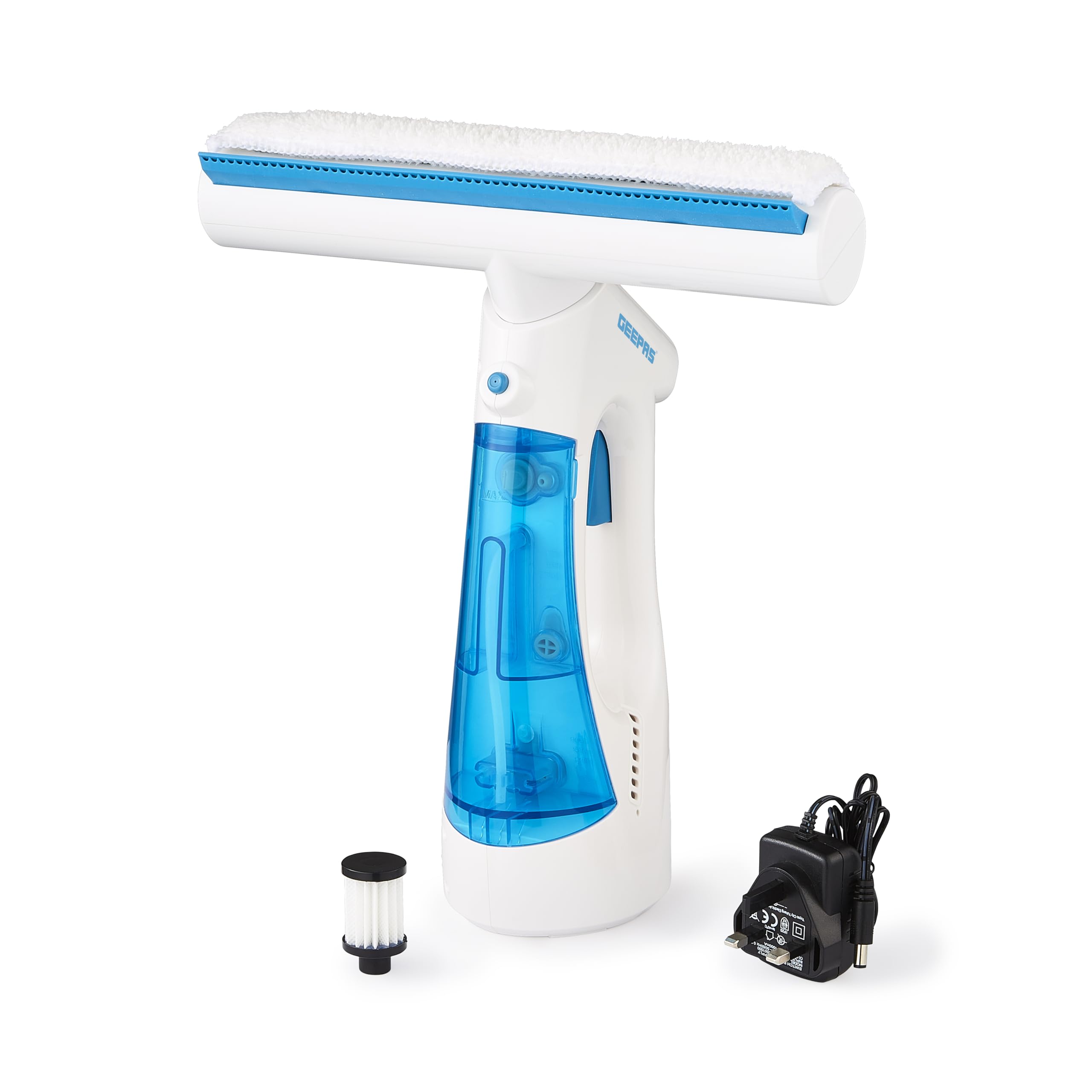 Geepas Blue Cordless 3-In-1 Window Cleaner – Streak-Free, Dual Tanks, 35Min Battery In