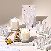 DEVI 7oz Clear Ribbed Glass Candle Jars with Bamboo Lids - Set of 8 Empty Jars for DIY Candles, Bulk Supplies, Wedding Favors