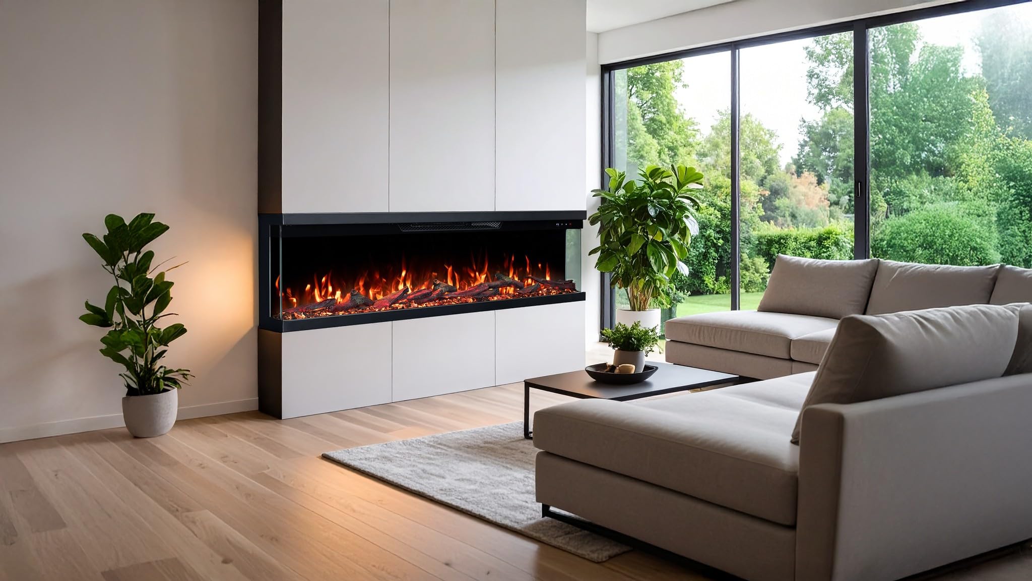 Unity - Camino elettrico a 3 lati, per montaggio a parete e da incasso, con riscaldamento 900/1800 W (127x36x19)