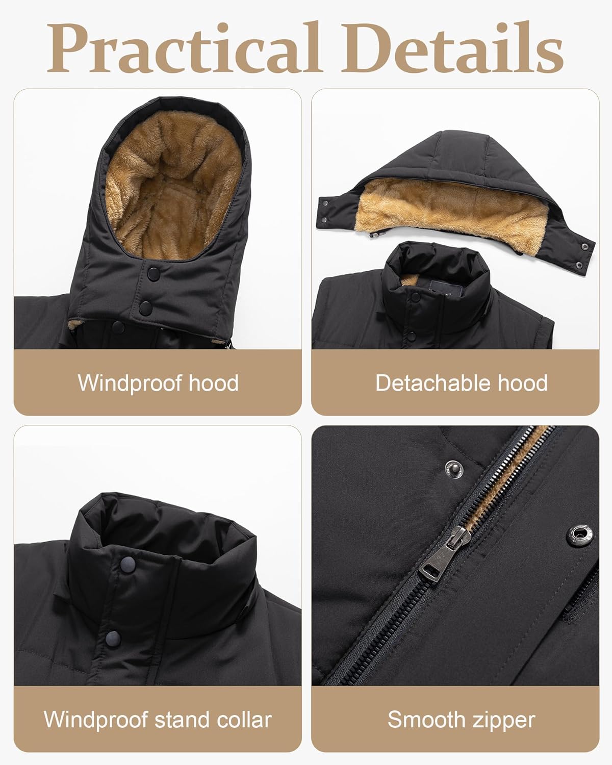 Pursky Men's Winter Puffer Vest Warm Fleece Lined Quilted Puffy Sleeveless Jacket Casual Outdoor Vests - Image 6