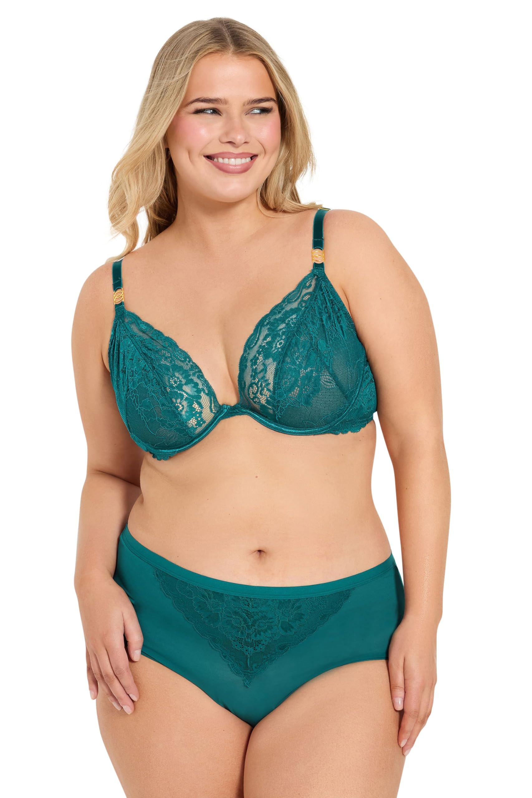 Yours Women's Green Curve Lace Underwired Plunge Bra - Plus Curve Size 38 / 38G