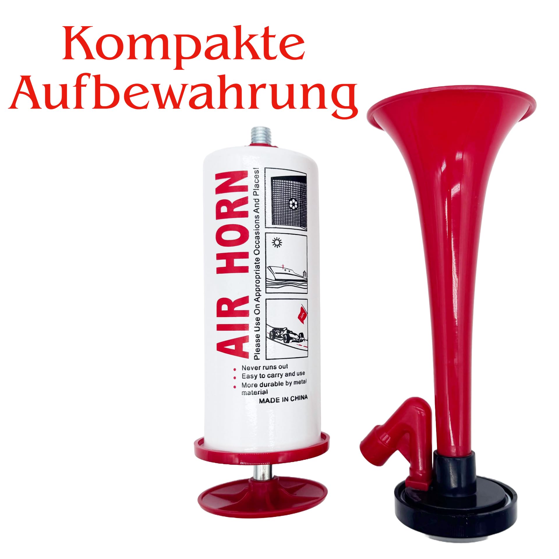 Metal Fanfare Perslucht claxon, luchthoorn, signaalhoorn, megafon, stadion troot, handbal, voetbal, EM WM, handsirene, misthoorn, rood (rood