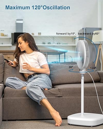 Miniatura 4 de EVYON Ventilador de pie de 12.8 pulgadas, ventilador silencioso de 15 db para dormitorio, ventilador plegable con control remoto, motor de CC de