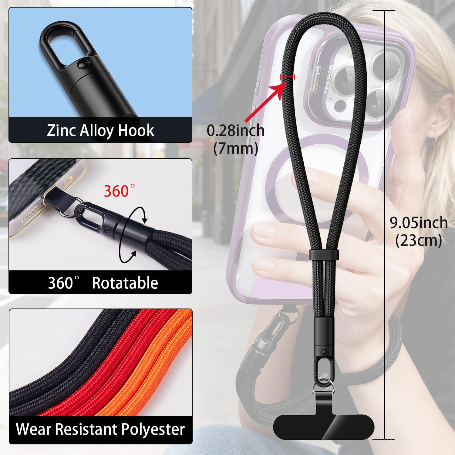 2 Pcs Adjustable Phone Lanyard Wrist Stra,360° Rotation, Universal Phone Case Wrist Strap for Most Smartphones - Image 2
