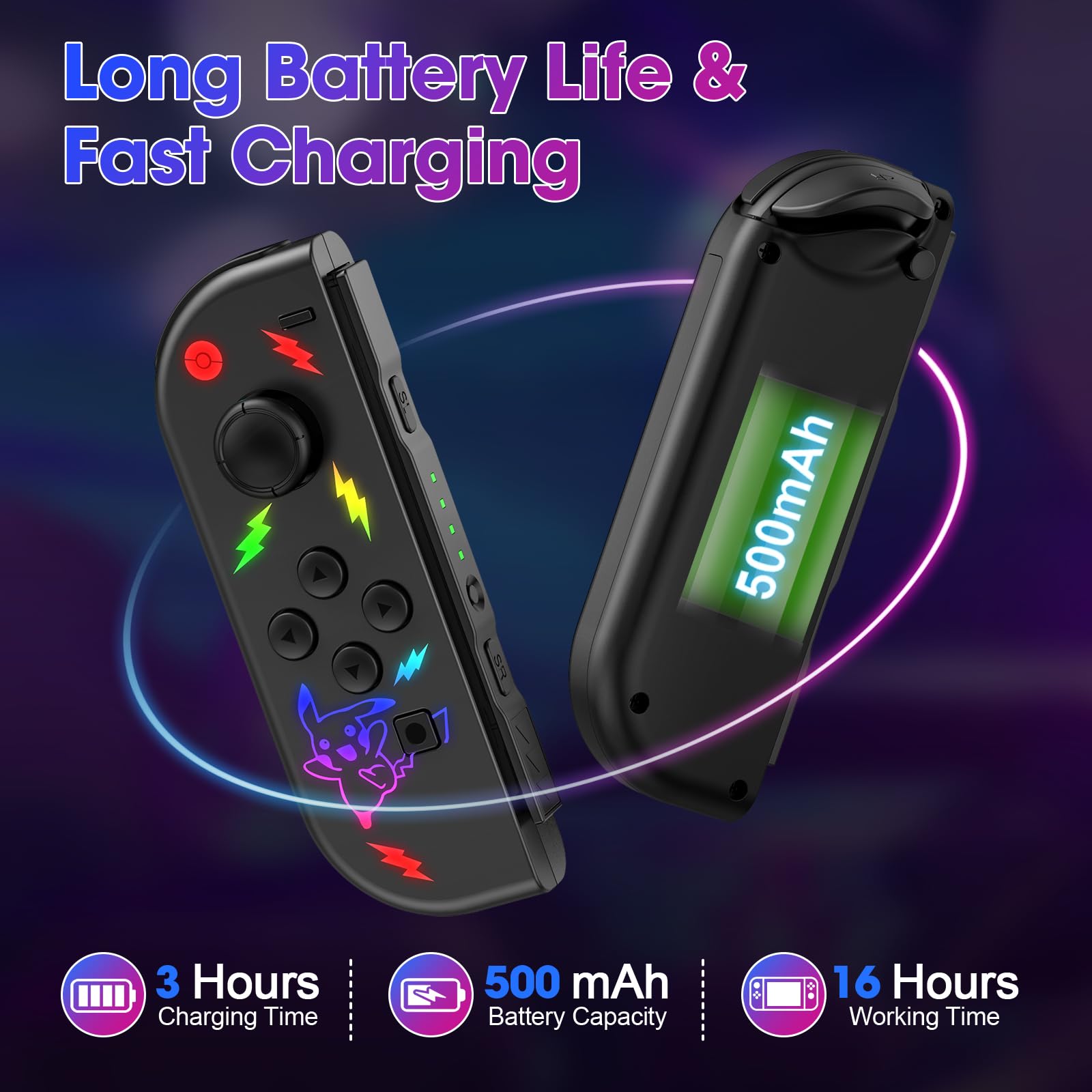 FFSTARYM Compatible with Switch Controller, Switch Controllers for Switch/Lite/OLED, with/Dual Vibration/Motion/Wake-up/Screenshot (Gradient Glow) — view 3