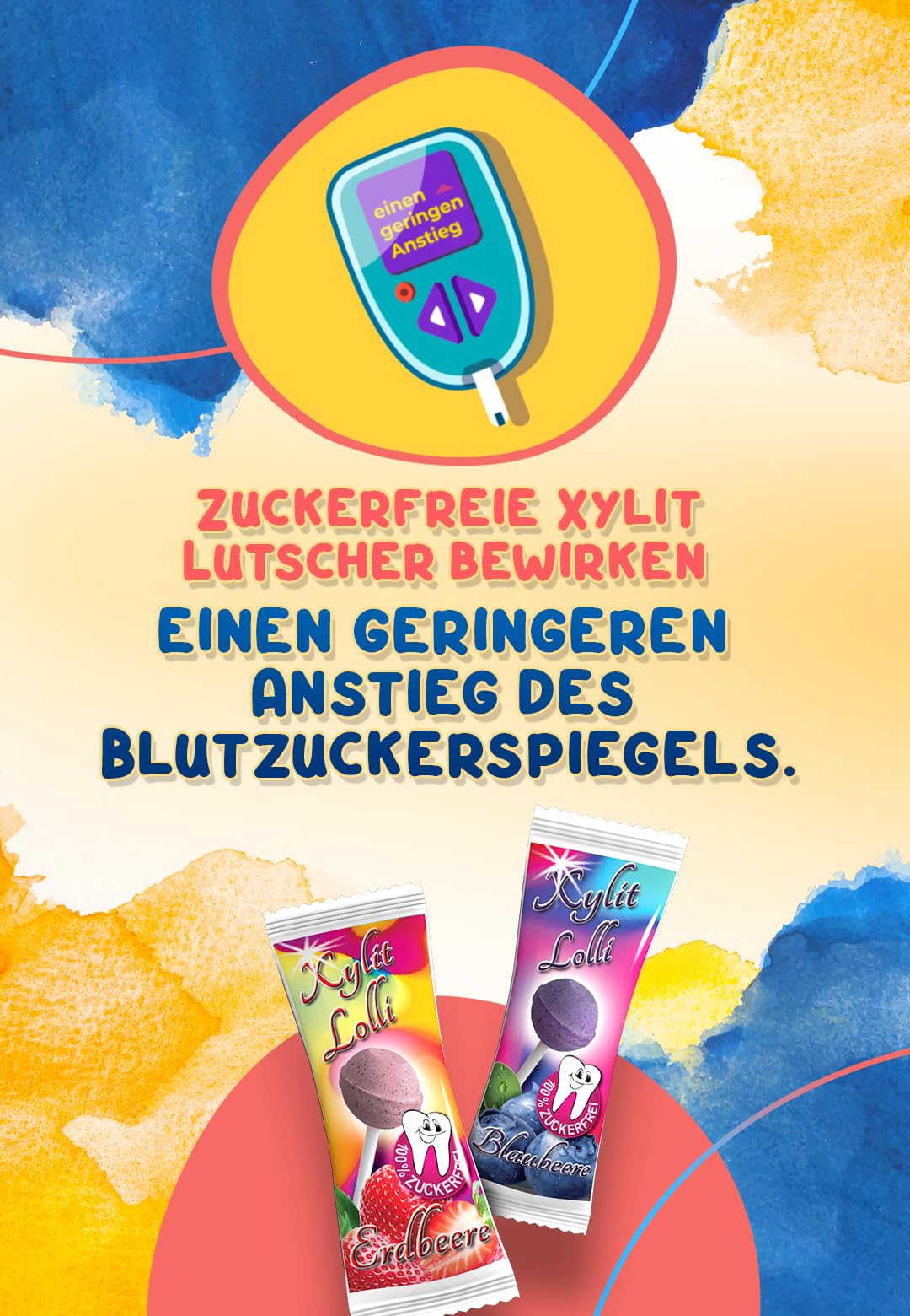Xylit Lolli MIX Erdbeere & Blaubeere, 50 Stk x 6g - Keine Chance für Karies | Zahnfreundliche, kalorienreduzierte, zuckerfreie & vegane Lollipop mit Xylit, Erdbeere & Blaubeere für Groß & Klein