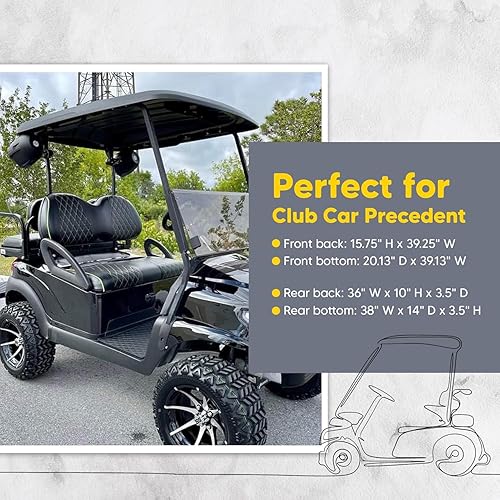 Miniatura 3 de Club CAR Precedent - Fundas de asiento delantero y trasero para carrito de golf, costuras de diamante (costuras negrasverde)