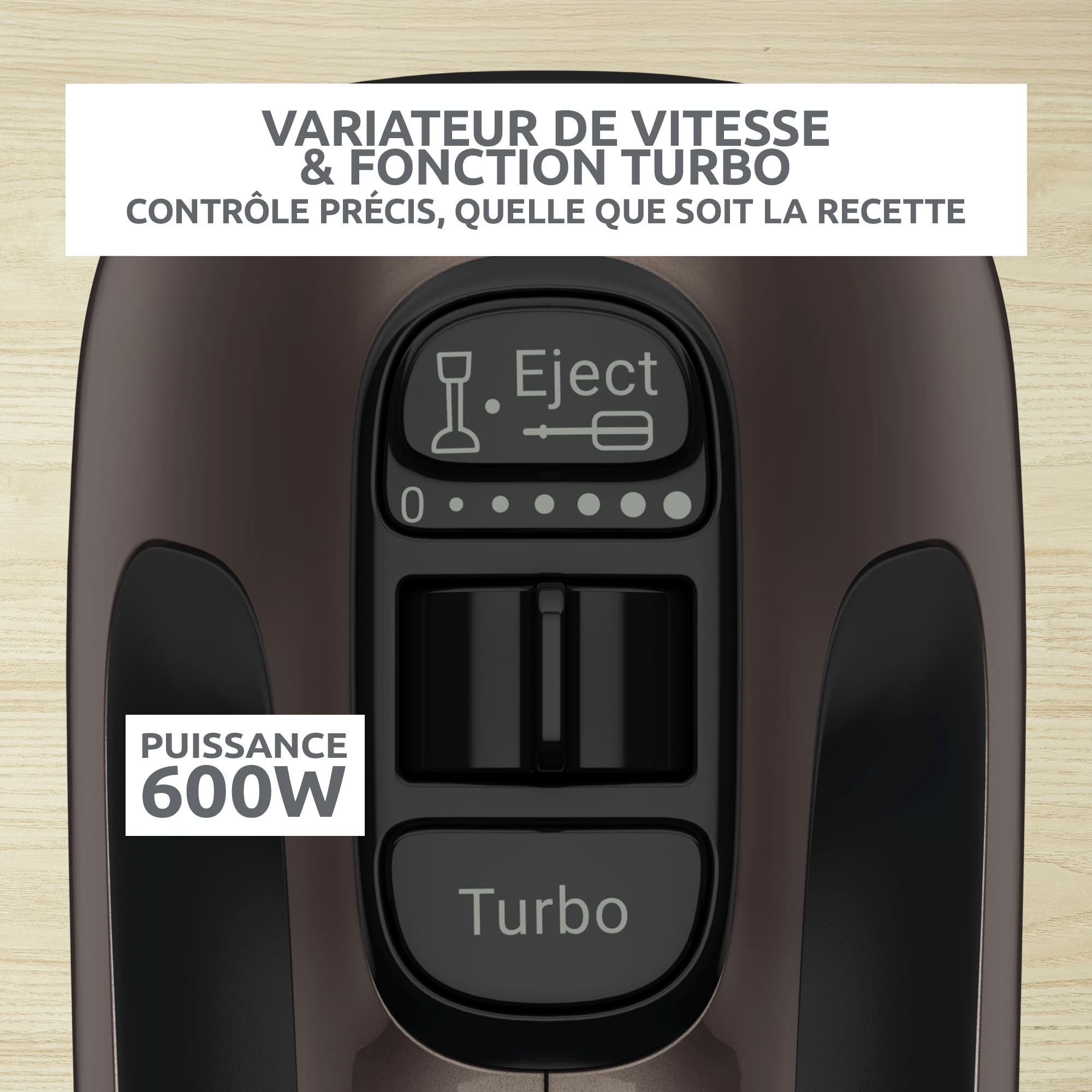 Moulinex Powermix Silence Batteur à main, 600 W, Variateur de vitesse, Turbo, 2 fouets, 2 crochets pétrisseurs, Pied mixeur en acier inoxydable, Mini hachoir HM653910, Argent